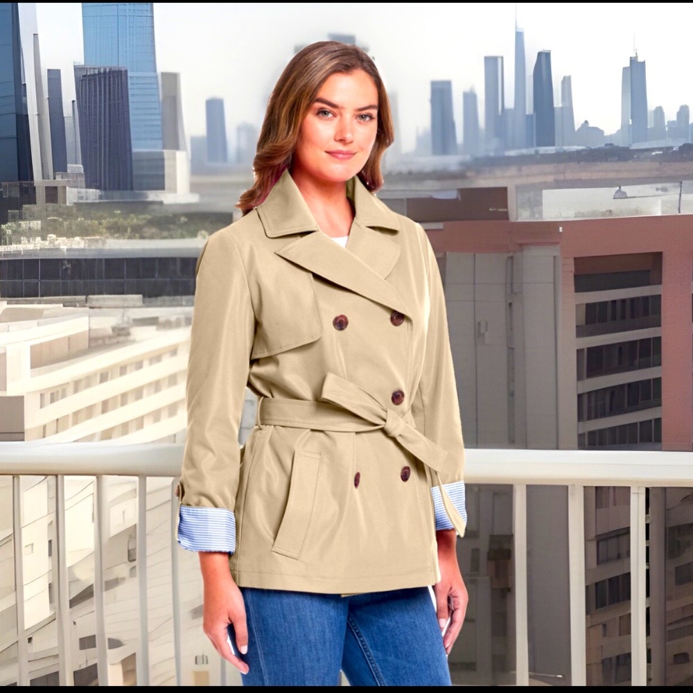 Weatherproof Lightweight Double Breasted W/A Belt Welt Pockets Trench Coat NWT